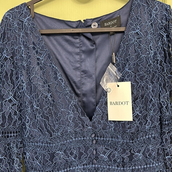 Venice Lace Mini Dress In Navy - Picture 2 of 5